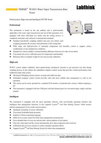 W3 031 Water Vapor Transmission Rate Tester Labthink Instruments Co