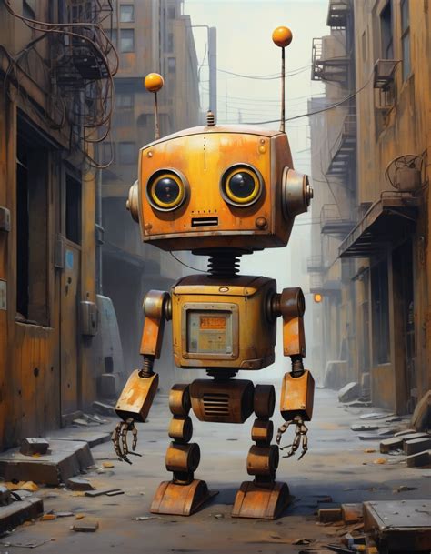 Retro Style Robot In Dystopian Alleyway Stable Diffusion Online