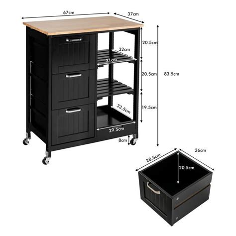 Costway Desserte De Cuisine Avec Roulette Universelles Verrouillables