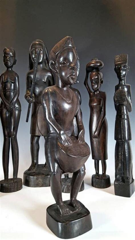 Set Of 9 Vintage African Carved Ebony Wood Figurines Sculptures BESMO