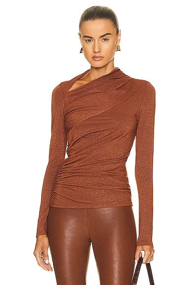 Enza Costa Lurex Jersey Long Sleeve Slash Top In Copper FWRD