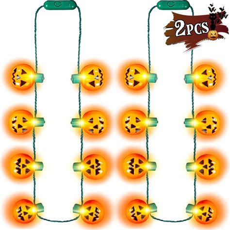 Shindel 2pcs Pumpkin Light Up Necklaces Light Up Halloween