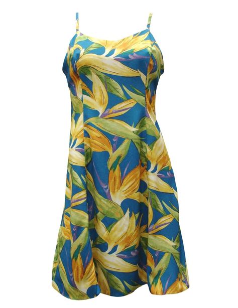 Spaghetti Strap Hawaiian Dress Watercolor Birds Of Paradise Shaka