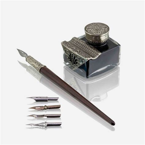 Writing Set With Inkwell And Antique Pen Nibs