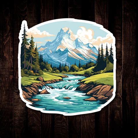 mountain forest nature sticker waterproof vinyl decal  water bottle