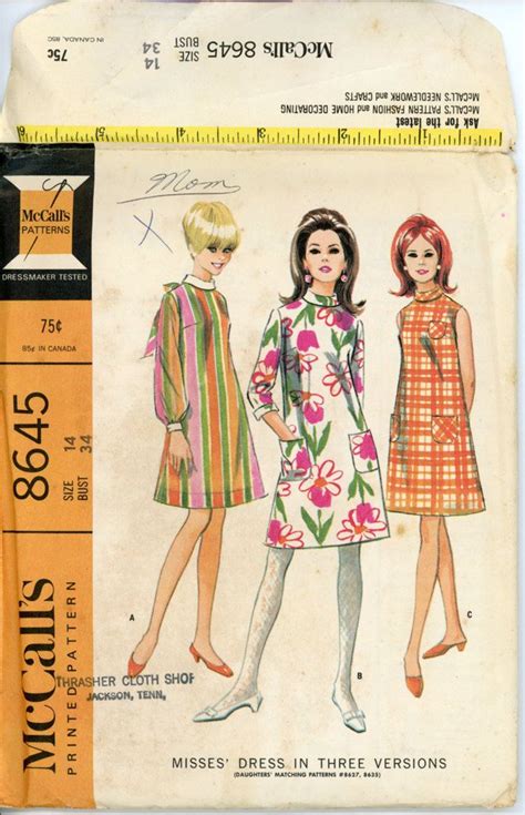 1960s Shift Dress Vintage Sewing Pattern Bust 32 Mccalls 8645 Etsy