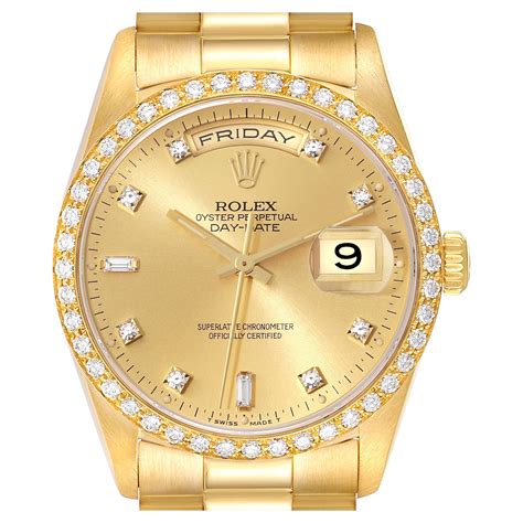 Rolex DAY DATE 36mm 18K Yellow Gold Men S Watch 3 0ct Diamond Ref