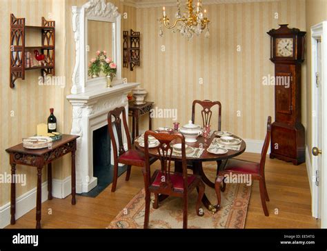 Regency Period Dolls House Showing The Miniature Interiors And