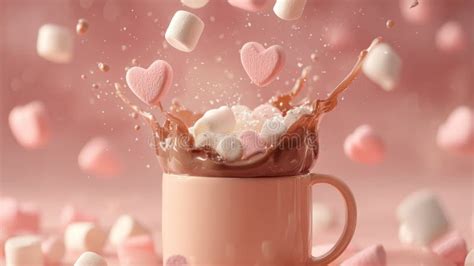 Splash Of Hot Chocolate With Floating Marshmallows Stock Photo Image