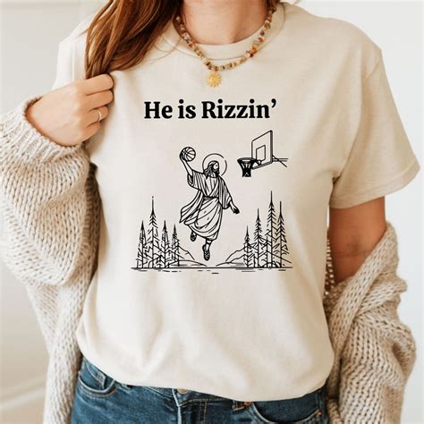 He Is Rizzin Funny Easter Shirt Of Jesus Playing Basketball Retro