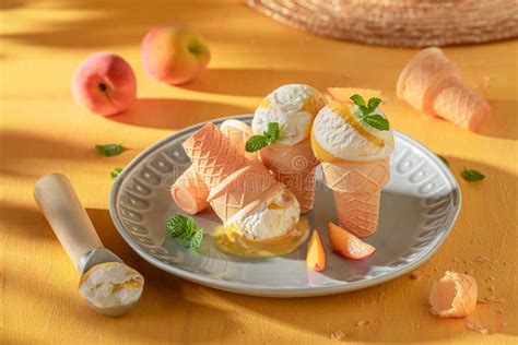 Fresh and Delicious Peach Ice Cream As a Creamy Dessert Stock Photo ...