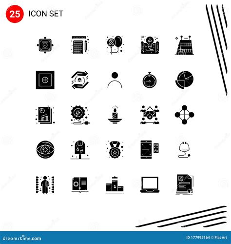 Group Of 25 Modern Solid Glyphs Set For Idea File Balloons Document