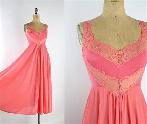 70s Olga Bodysilk Nightgown Coral Pink Slip Dress Full Slip