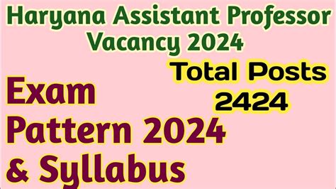 Haryana Assistant Professor Vacancy Exam Pattern Syllabus Posts