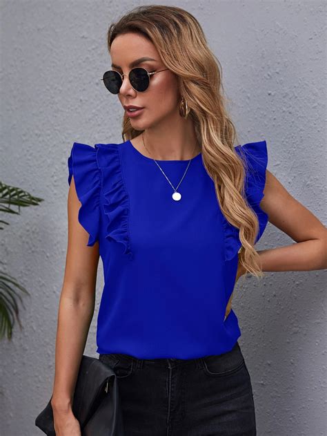 SHEIN Clasi Ruffle Armhole Solid Top SHEIN ASIA