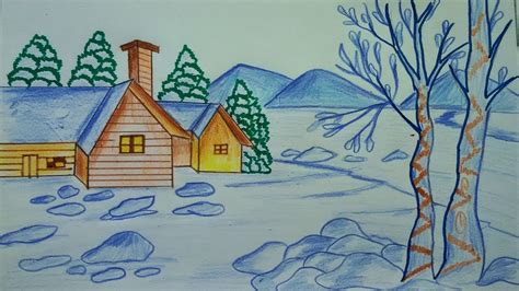 Snowy Landscape Drawing at PaintingValley.com | Explore collection of ...