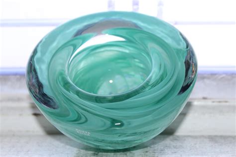 Kosta Boda Sea Foam Green Swirl Votive Candle Holder Vintage Art Glass