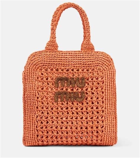 Small Raffia Tote Bag In Orange Miu Miu Mytheresa In Miu Miu