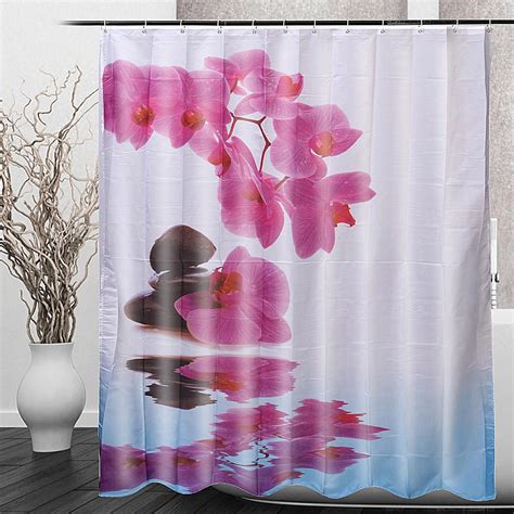 180*200cm Bathroom Shower Curtain Purple Flower Waterproof Bath Curtain ...