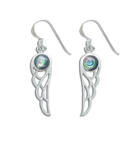 Silver Angel Wing Earrings With Abalone Paua Shell Fashion Thailand