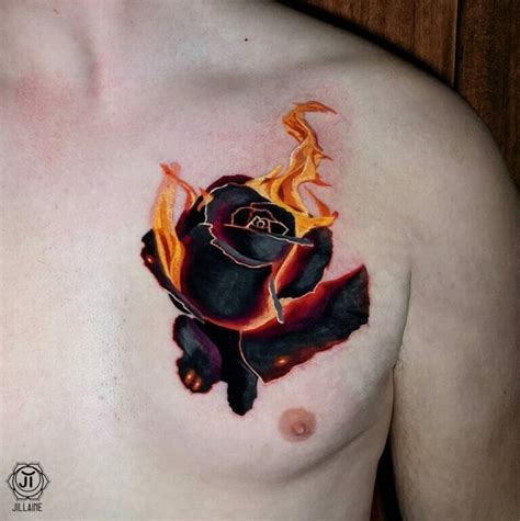 20 Amazing Rose On Fire Tattoos For 2024