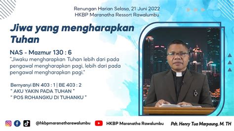 Renungan Harian Selasa 21 Juni 2022 HKBP Maranatha Ressort Rawalumbu