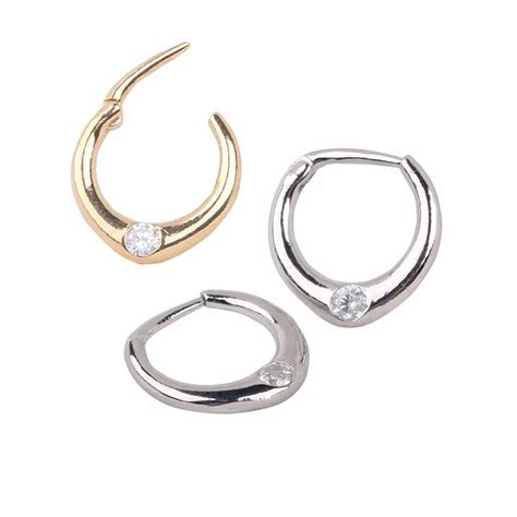 LS 1 Pair Surgical Steel Titanium Crystal Fake Nose Ring Hoop Piercing