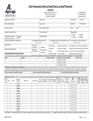 Fillable Online Crop Insurance Applicationcancellationtransfer