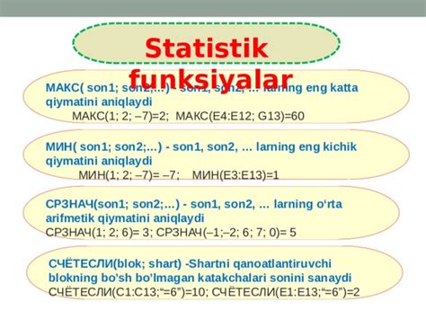 Урок на тему MS EXCELda matematik amallar va funksiyalarni qollash