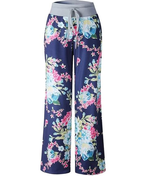 Womens Comfy Stretch Floral Drawstring Palazzo Wide Leg Lounge Pants