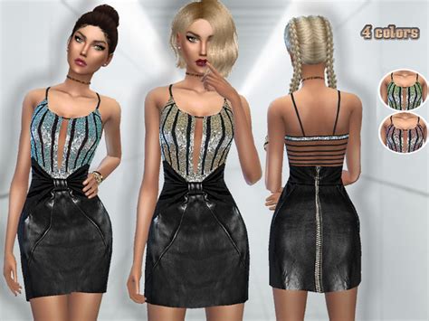 The Sims Resource Sequin And Leather Dress