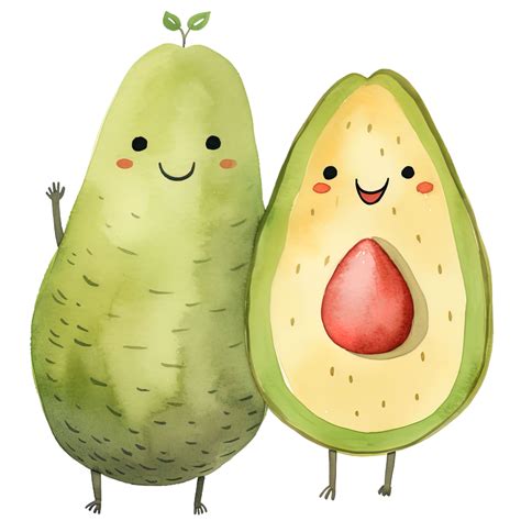 Ai Generated Cute Avocado Couple Watercolor Clipart For Romantic