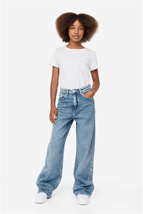 H M Wide Leg Jeans Blue Dusty Light Lazada PH