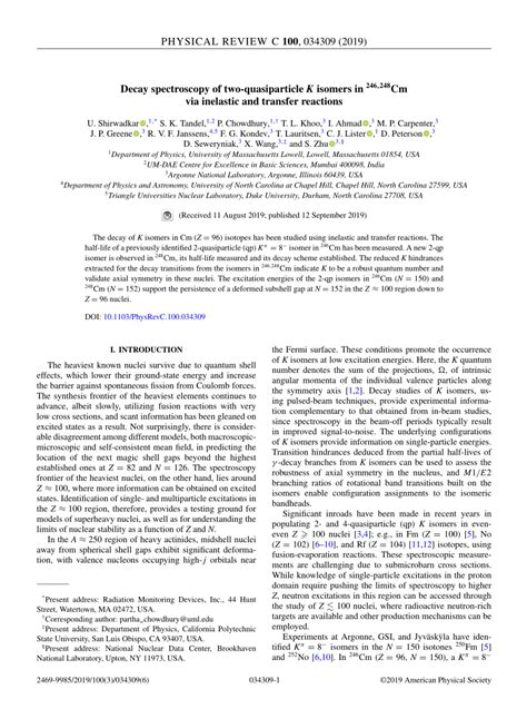 PDF Decay Spectroscopy Of Two Quasiparticle K Isomers In Cm 246 248