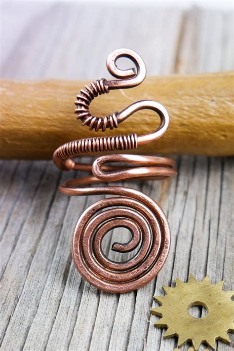 Wire Wrapped Adjustable Hammered Copper Ring Wire Wrapped Etsy