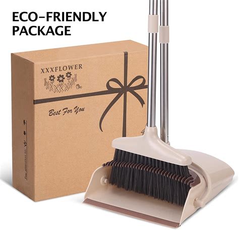 Xxxflower Broom And Dustpan Set With Long Handle Light Weight Stainless Steel Poles Stand