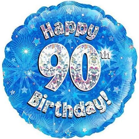 Oaktree 18 Inch Happy 90th Birthday Blue Holographic Balloon Blue Silver Feest Ballon