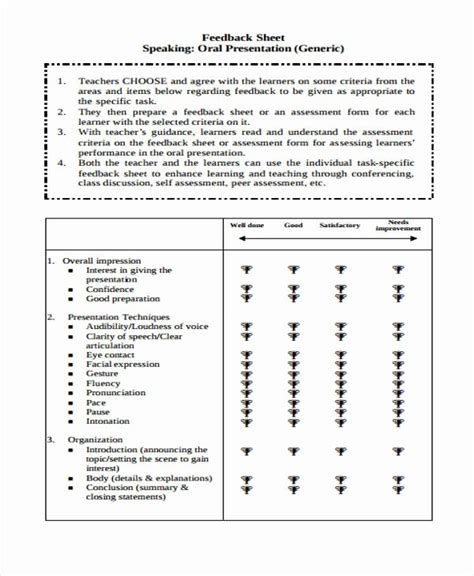 Presentation Feedback Form Template