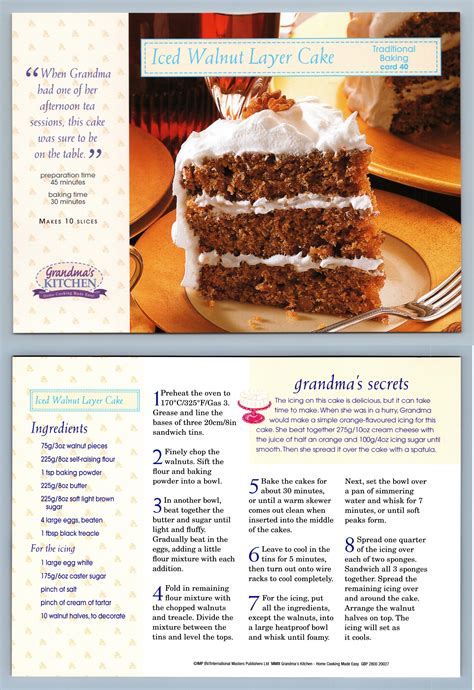 Iced Walnut Layer Cake Baking Grandma S Kitchen Recipe Card