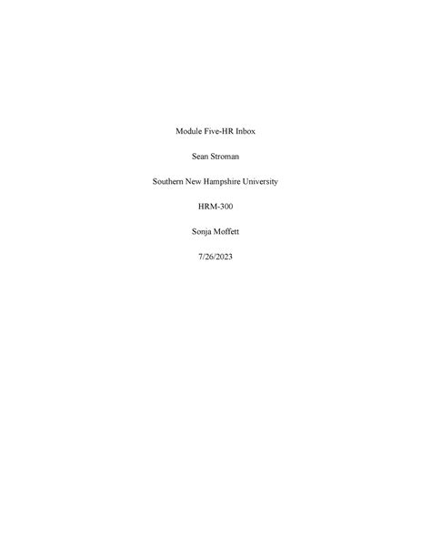 HR Inbox 5 Module Five HR Inbox Sean Stroman Southern New Hampshire