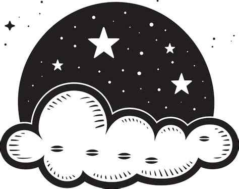 Un Dibujo En Blanco Y Negro De Una Luna Con Estrellas Y Nubes Vector