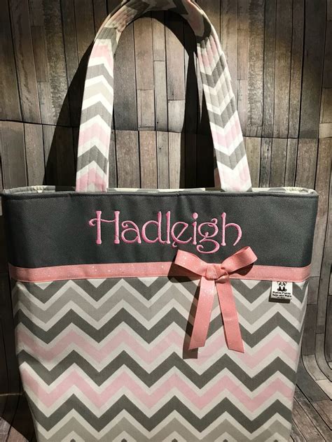 Personalized Diaper Bag, Tote Bag, Bridesmaid Tote, Flower Girl Tote Made With Pink and Gray ...