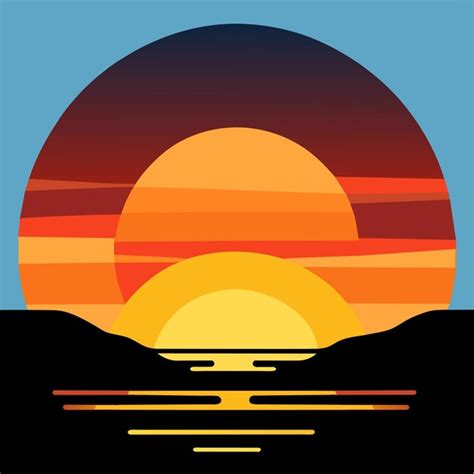 Premium Vector Cartoon Sunset Or Sunrise Gradient Sky With Clouds And Sun