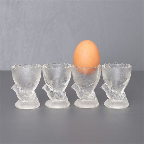 4 Vintage Glass Egg Cups Egg Cups With Miniature Chicken Bearing An Egg Cup Scandinavian