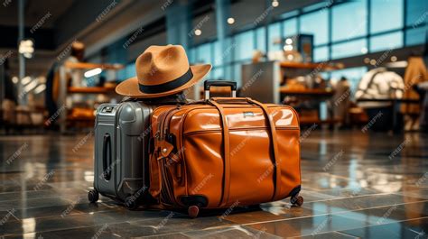 Premium Photo | Suitcase with baggage at airport terminal in the morning