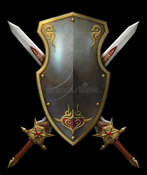 Shield With Crossed Swords Illustration Stock Illustration