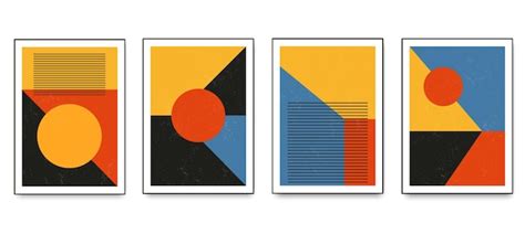 Conjunto De Carteles De Arte Geométrico Minimalista Con Elementos De