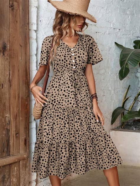 Shein Lune Dalmatian Print Knot Waist Ruffle Hem Dress Shein Usa