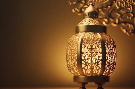 Premium AI Image | A lamp with a golden background and the word ramadan ...