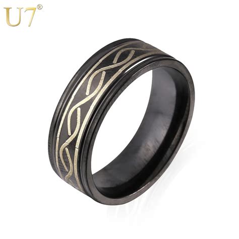 U7 Anillos negros para hombres joyería al por mayor anillo de banda